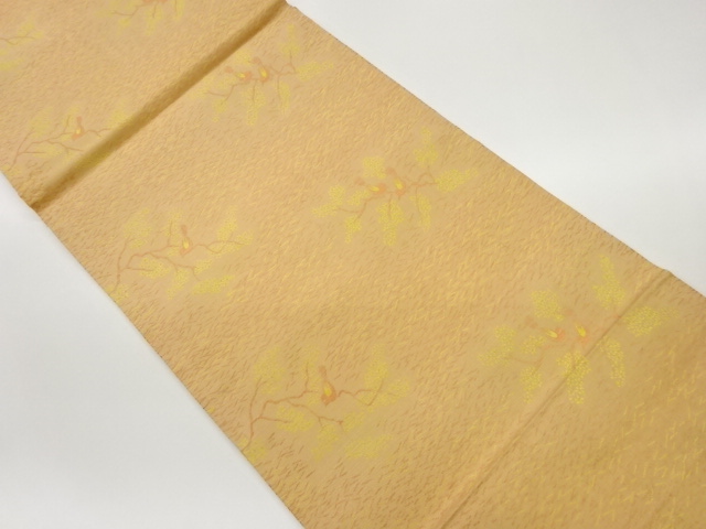 木々に鳥模様開き名古屋帯（額縁仕立て）